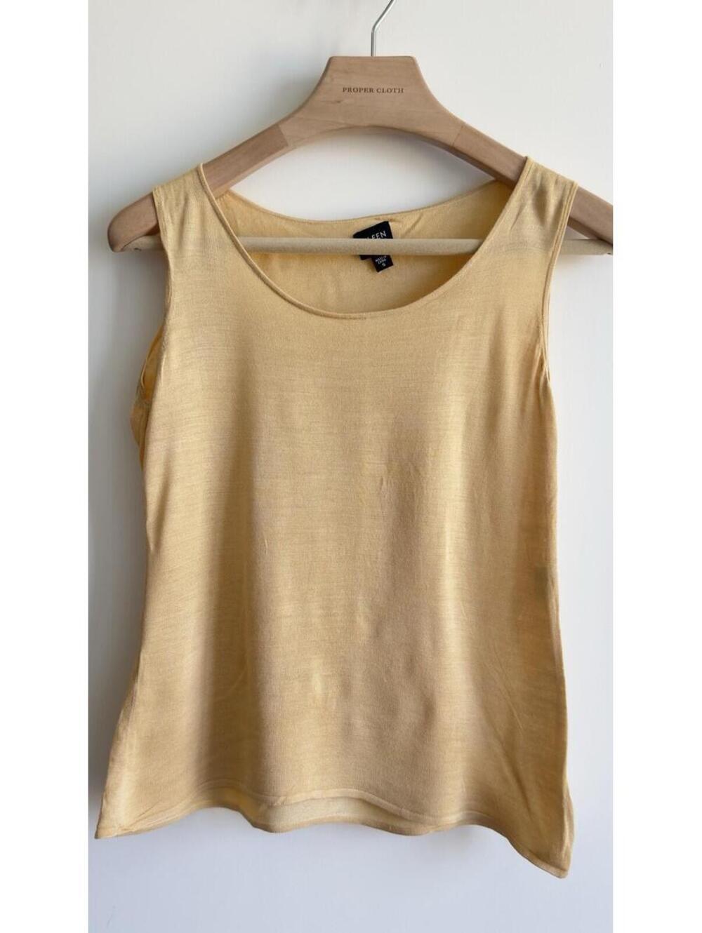 Eileen Fisher 100% Silk Knit Tank Top Yellow Sleeveless Scoop Neck Size S - Picture 7 of 7